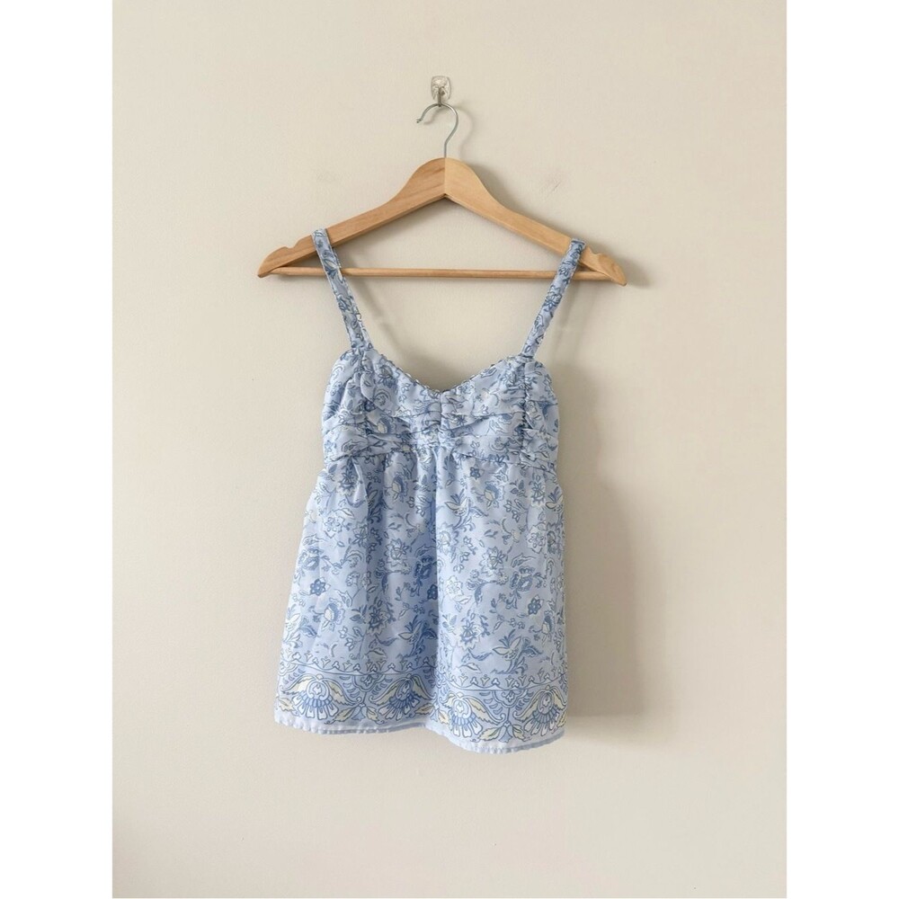 Hollister Pale Blue Floral Print Sleeveless Blouse Size XS